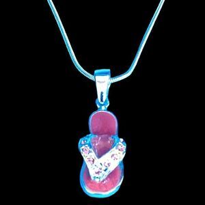 EL# Super Cute Sterling 925 & Pink Cz Sandal Necklace